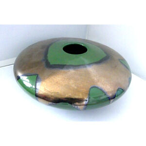 Haegar Pottery Copper Green Bulbus Planter 1980's Retro Copper Green Drip UFO